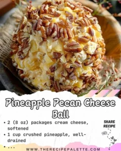 Delicious Pineapple Pecan Cheese Ball served on a platter