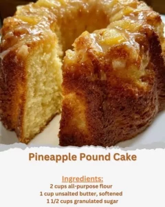Delicious homemade Pineapple Pound Cake served on a plate