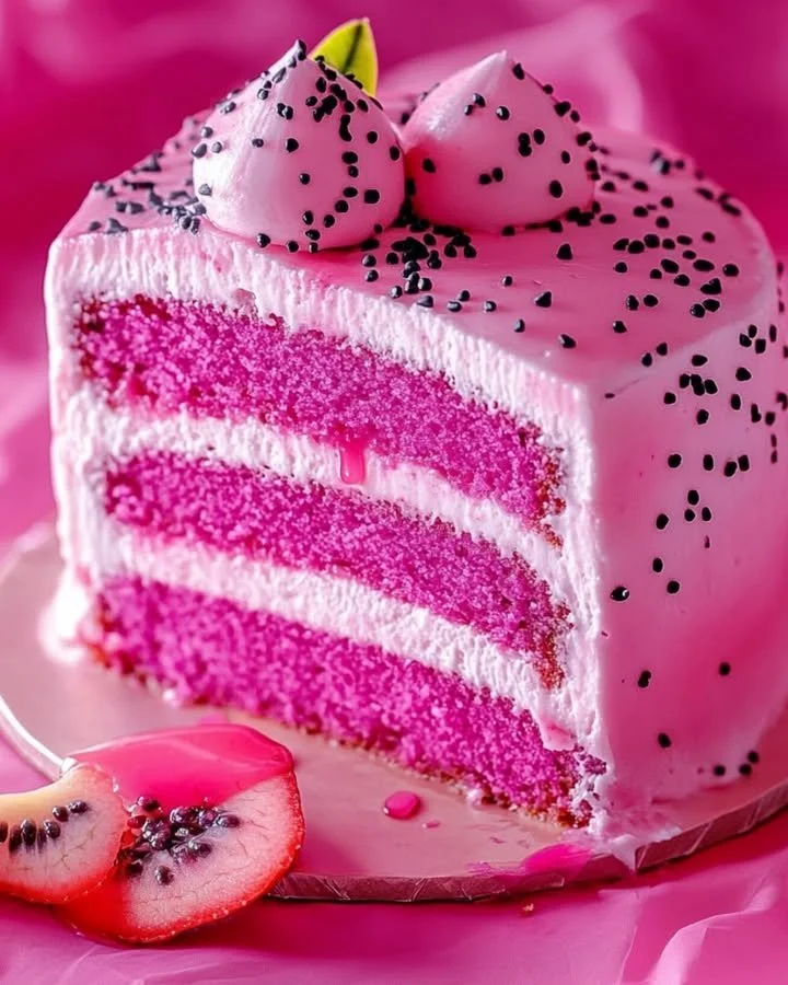 Pink Dragon Fruit Layer Cake with vibrant colors and layers