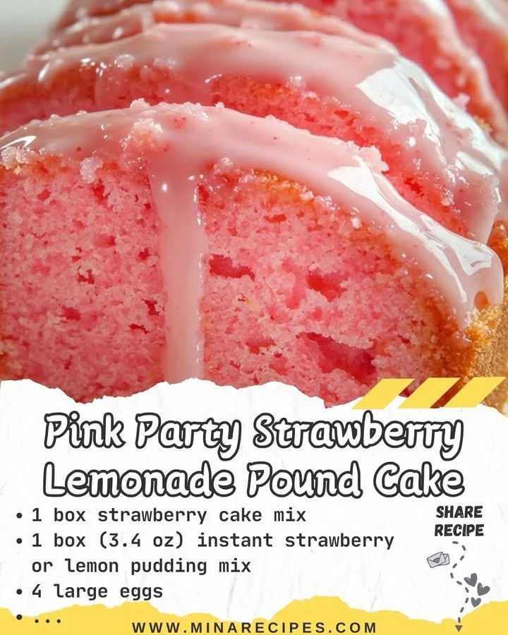 Pink Party Strawberry Lemonade Pound Cake with lemon and strawberries
