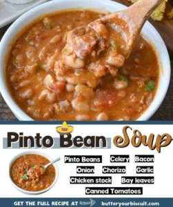 Delicious Pinto Bean Soup with Chorizo served in a bowl