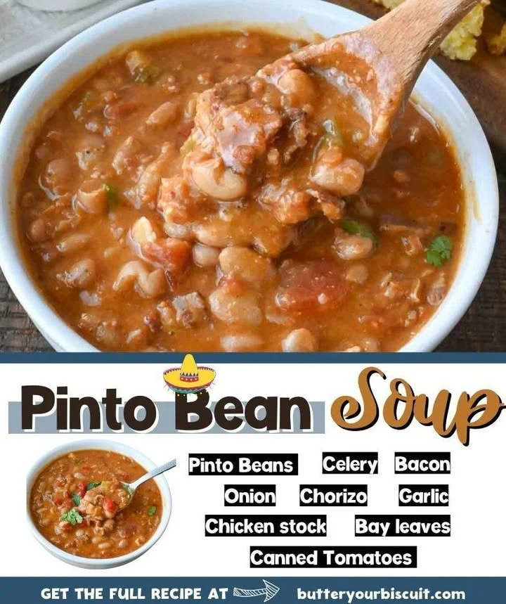 Delicious Pinto Bean Soup with Chorizo served in a bowl
