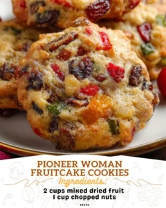 Pioneer Woman fruitcake cookies arranged on a festive plate