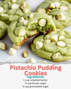 Freshly baked pistachio pudding cookies on a cooling rack.