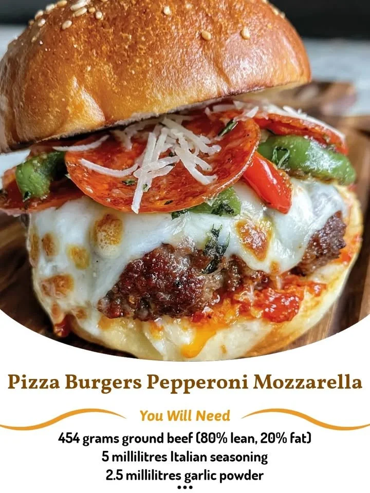 Delicious pizza burgers with melted cheese and toppings on a juicy patty