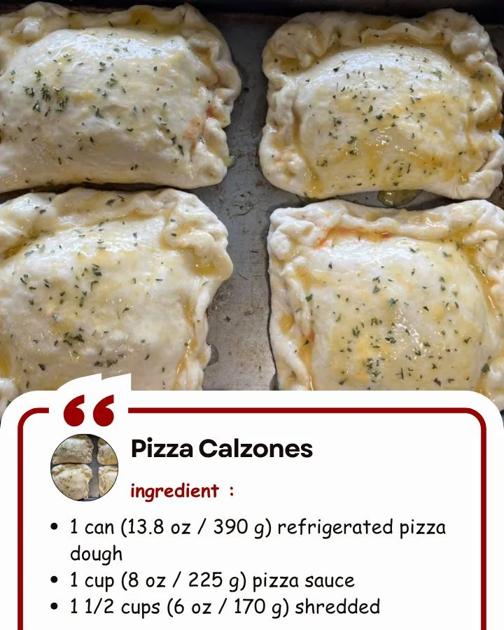 Delicious Pizza Calzones stuffed with mozzarella and pepperoni, fresh from the oven.