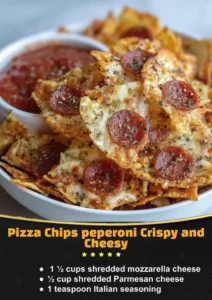 A close-up of crispy pizza chips served in a bowl, highlighting their cheesy and savory flavor.