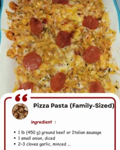 Delicious family-sized Pizza Pasta dish served with fresh ingredients.