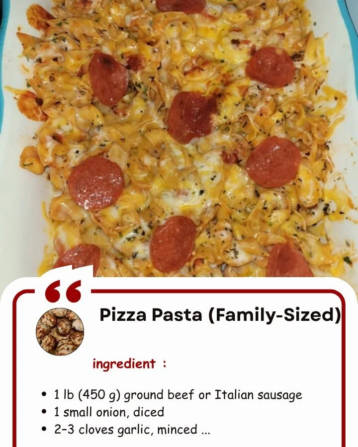 Delicious family-sized Pizza Pasta dish served with fresh ingredients.