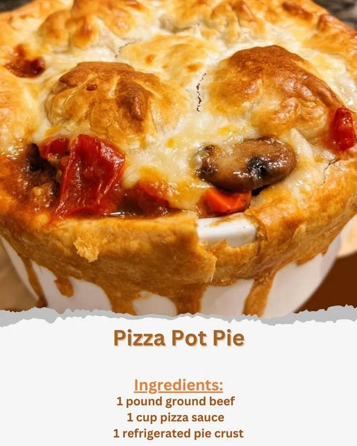 Delicious Pizza Pot Pie filled with cheese, pepperoni, and vegetables