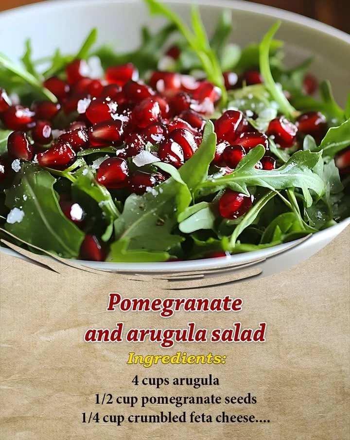 Pomegranate Arugula Salad with vibrant pomegranate seeds and fresh greens