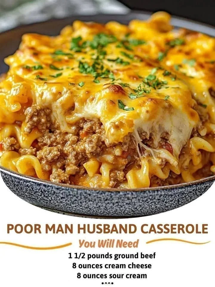 Delicious Poor Man Husband Casserole served in a baking dish