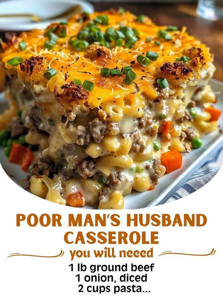 Delicious Poor Man's Husband Casserole served in a rustic dish