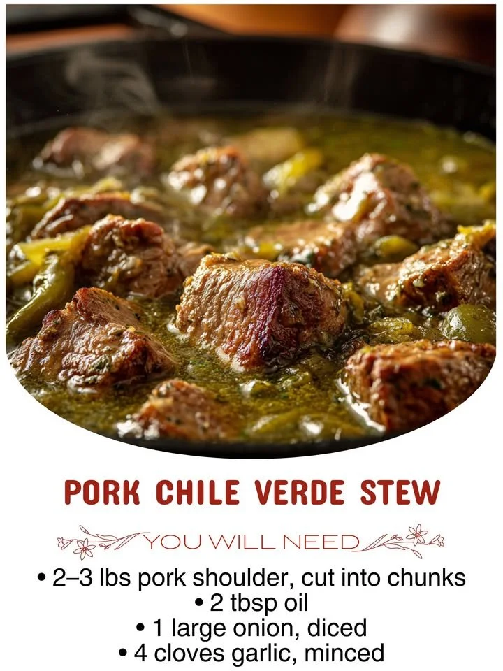 Delicious Pork Chile Verde stew in a bowl, garnished with cilantro and lime.