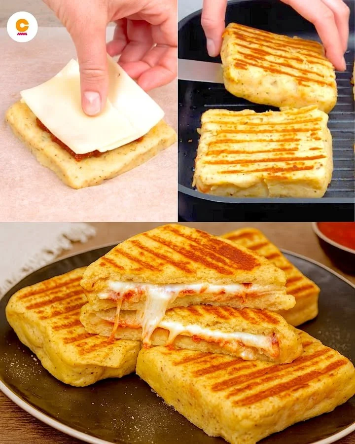 Potato Pizza Sandwich with melted cheese and crispy toppings