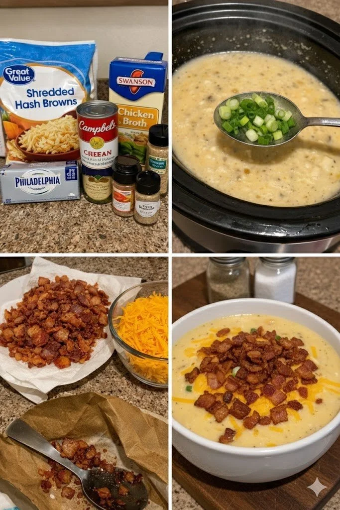 Creamy potato soup garnished with fresh herbs in a rustic bowl.