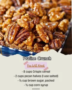 Delicious praline crunch dessert topped with nuts and caramel