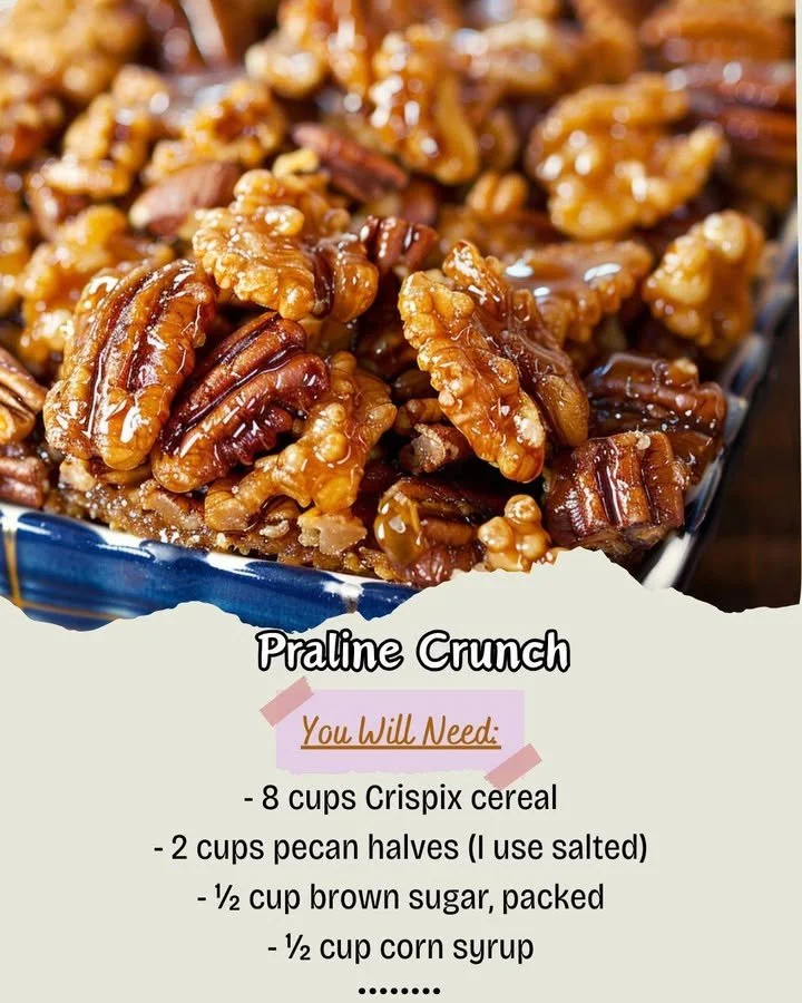 Delicious praline crunch dessert topped with nuts and caramel