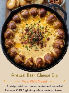 Delicious pretzel beer cheese dip served with soft pretzels.