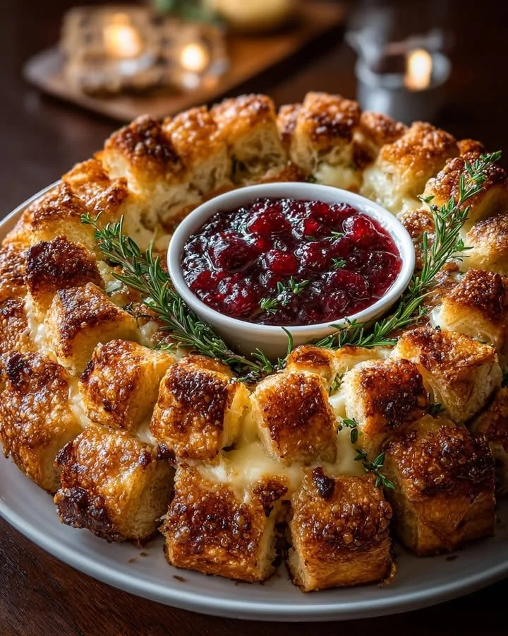 Festive Pull-Apart Brie Bread Wreath with Cranberry-Jalapeño Jam