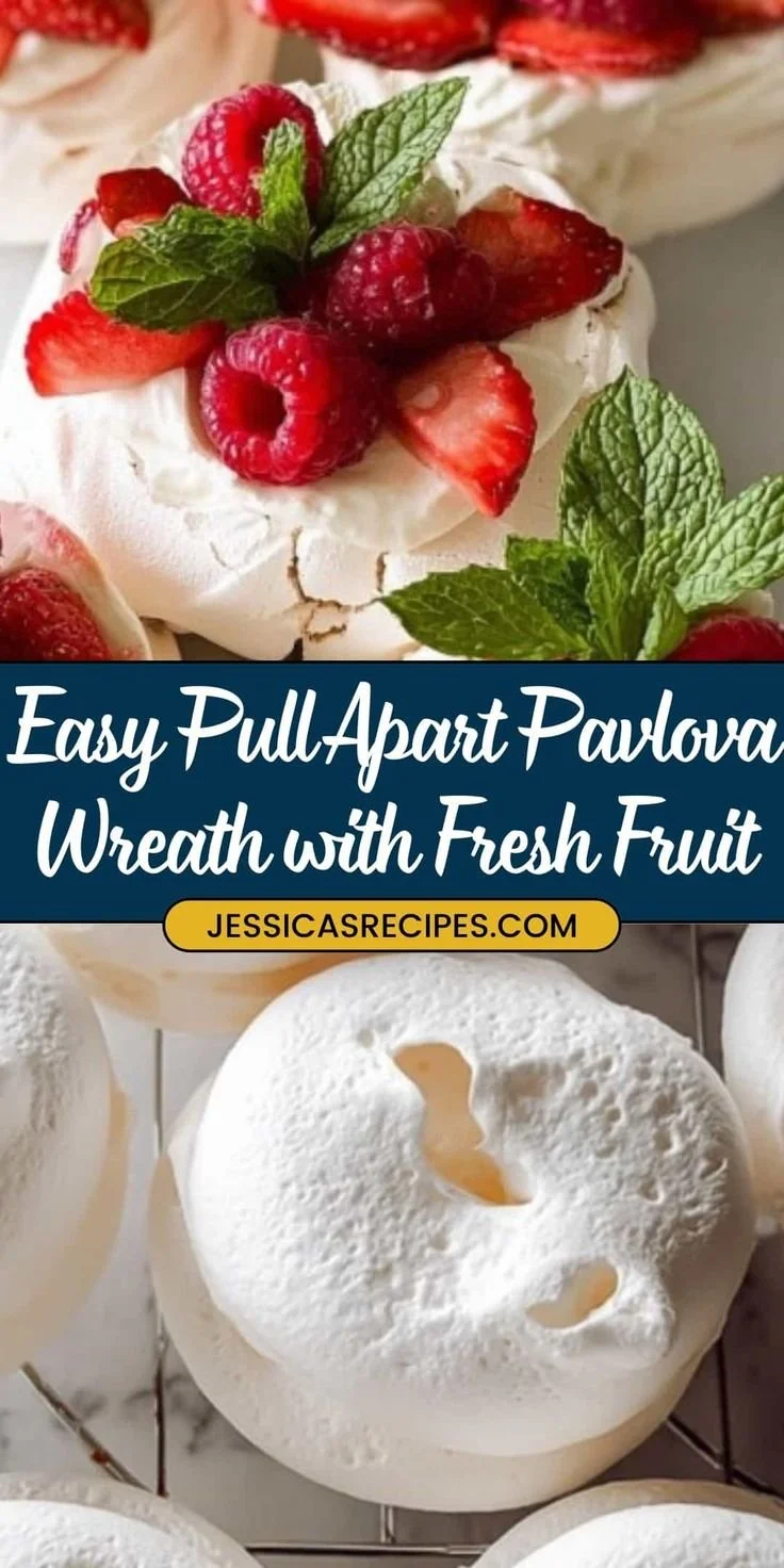 Pull Apart Pavlova Wreath decorated with fresh fruits and cream