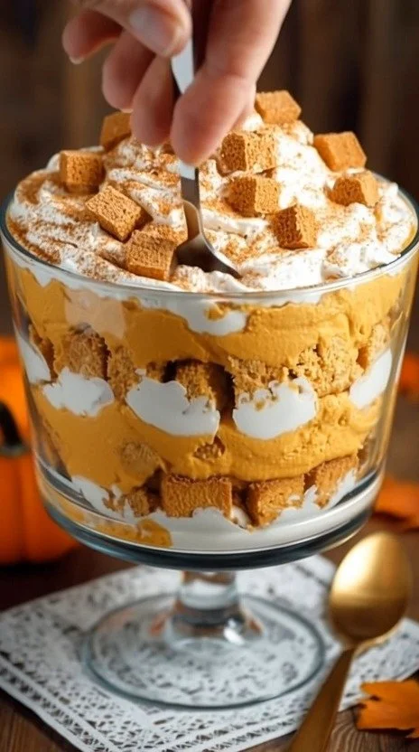 Delicious Pumpkin Cheesecake Trifle with layers of pumpkin and cheesecake filling