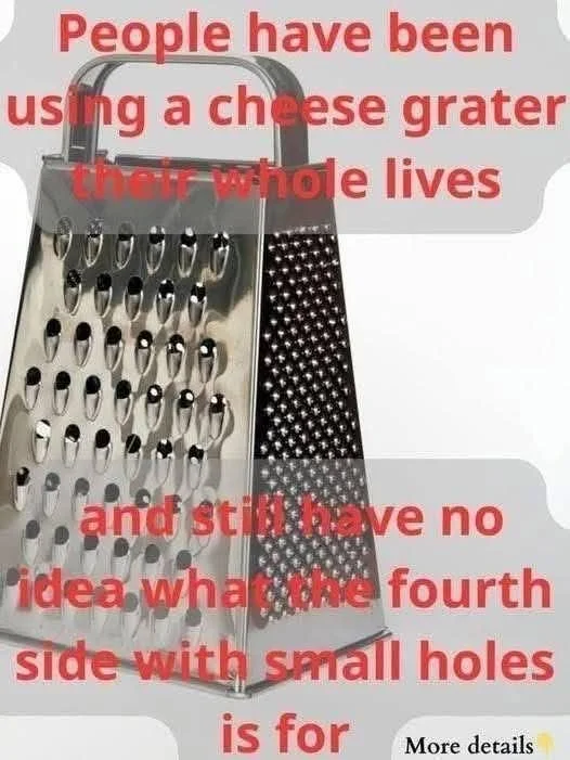 Cheese grater showing the fourth side features for various grating needs