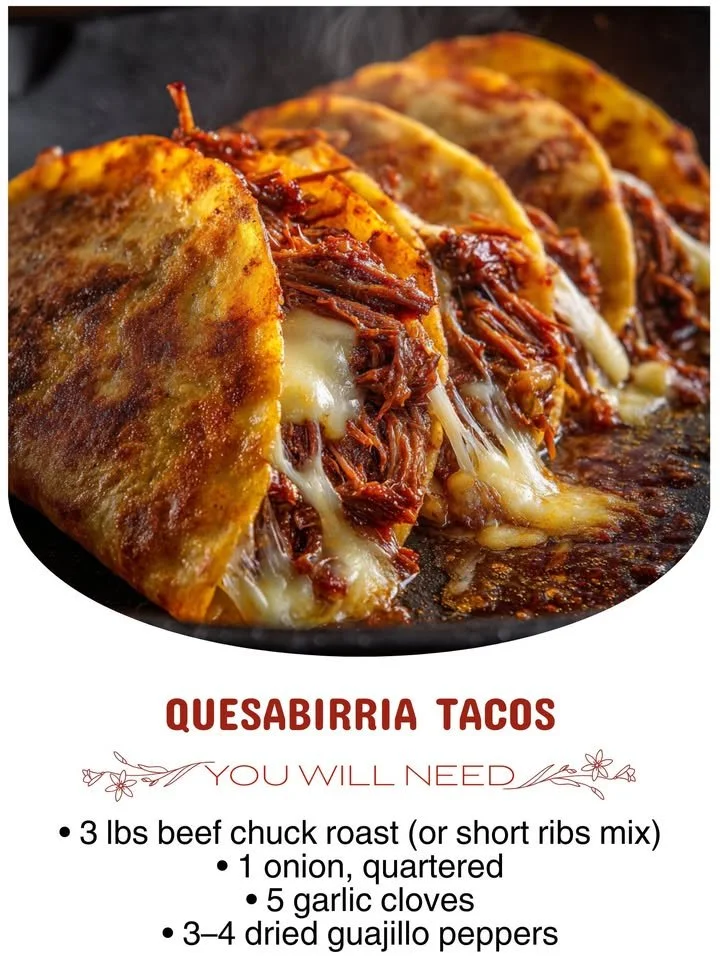 Delicious quesabirria tacos served with savory broth and toppings