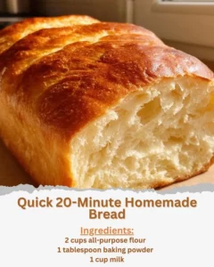 Quick homemade bread baked in 20 minutes, golden brown and crusty.