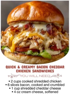 Delicious quick and creamy bacon cheddar chicken sandwiches served on a plate