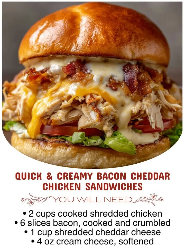 Delicious quick and creamy bacon cheddar chicken sandwiches served on a plate