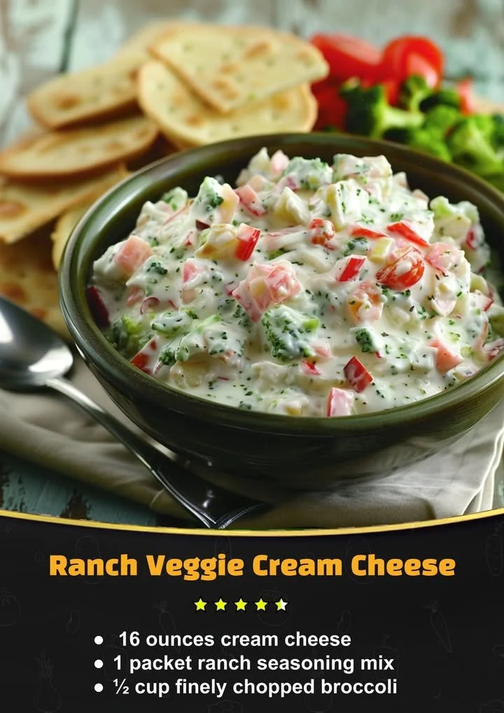 Delicious Ranch Veggie Cream Cheese spread on a bagel with fresh vegetables.