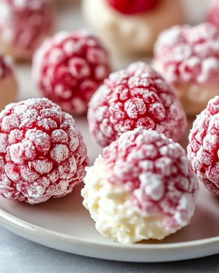 Delicious Raspberry Cream Cheese Bites on a serving platter