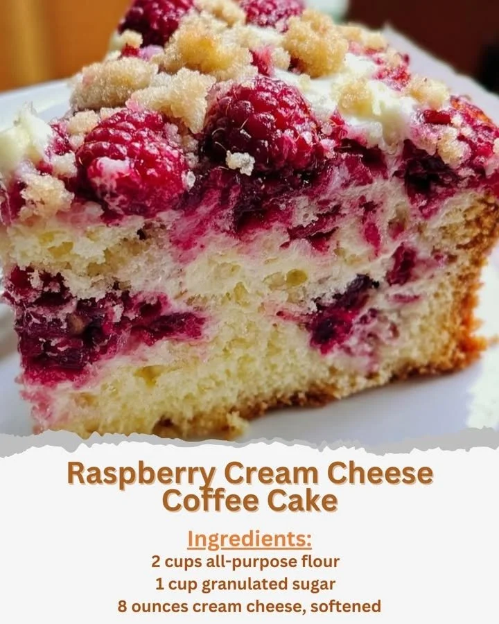 Slice of Raspberry Cream Cheese Coffee Cake on a plate