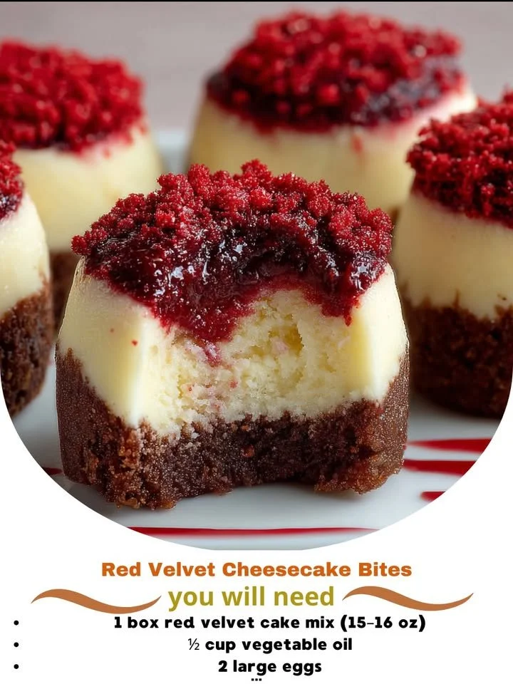 Delicious Red Velvet Cheesecake Bites served on a platter