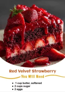 Red Velvet Strawberry Cake with fresh strawberries and creamy frosting
