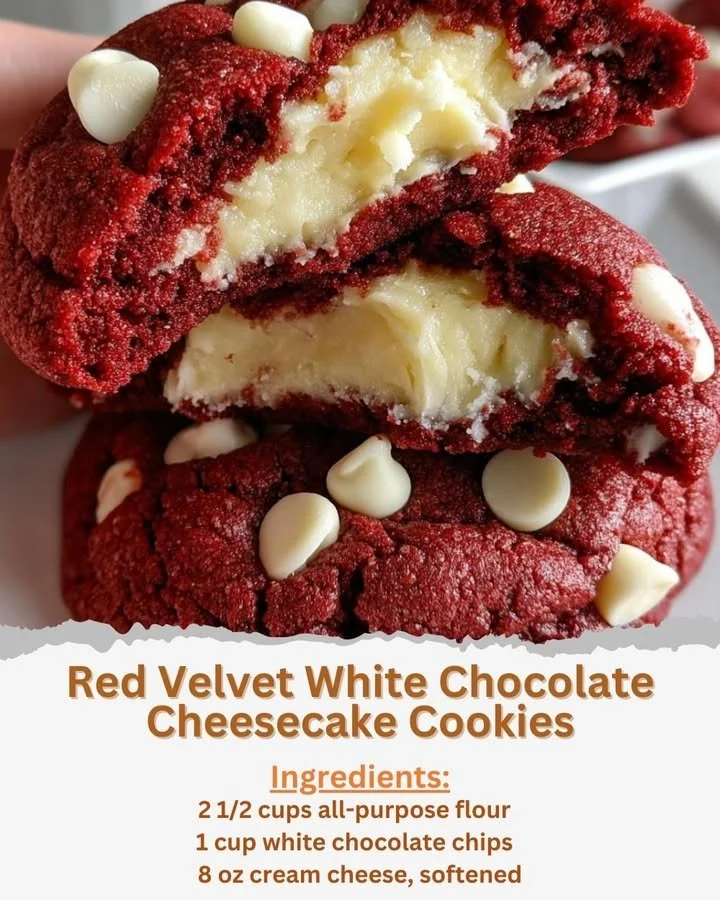 Red Velvet White Chocolate Cheesecake Cookies on a decorative plate