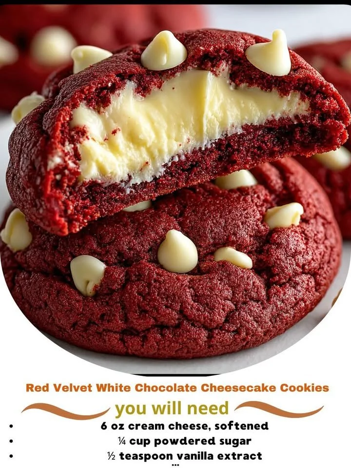 Red Velvet White Chocolate Cheesecake Cookies on a plate