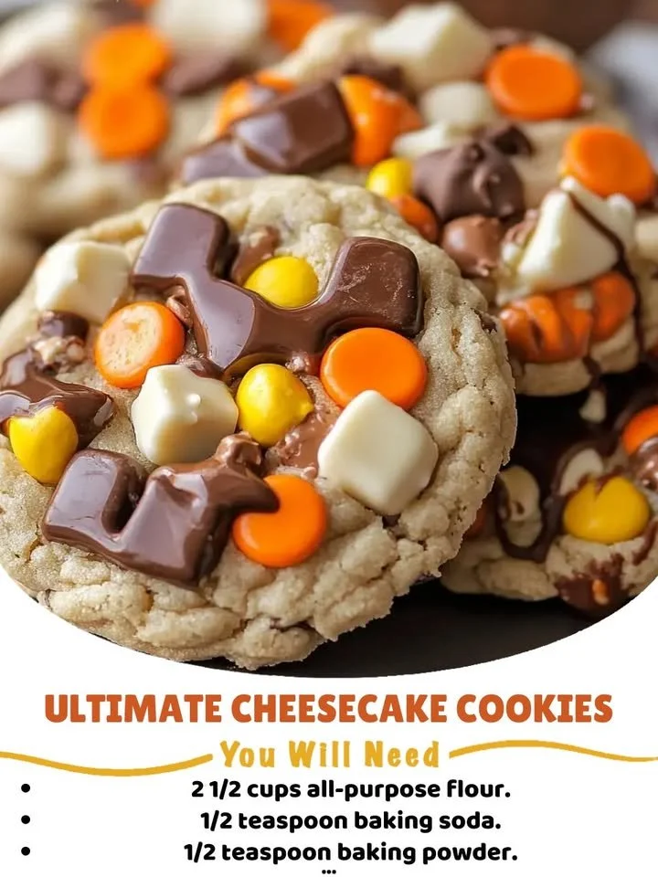 Reese's cheesecake cookie topped with chocolate and peanut butter.