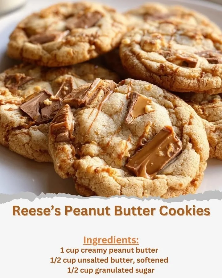 Delicious Reese's Peanut Butter Cookies with chocolate and creamy peanut butter