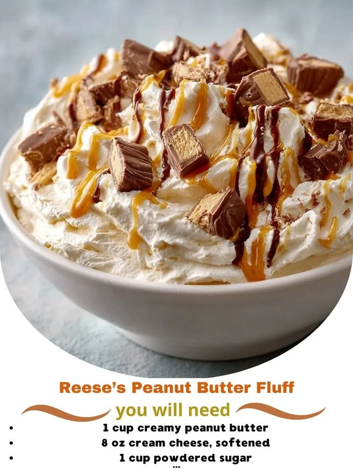Delicious bowl of Reese’s Peanut Butter Fluff dessert with a creamy texture.