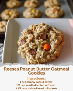 Delicious Reese's peanut butter oatmeal cookies fresh out of the oven