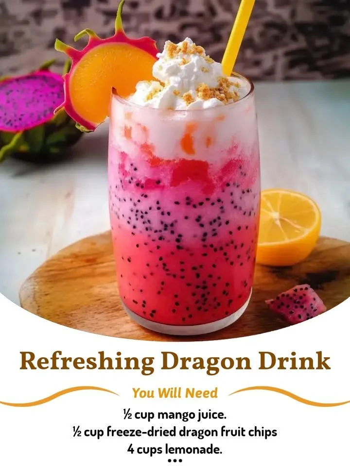 Refreshing Dragon Drink in a colorful glass with exotic fruits