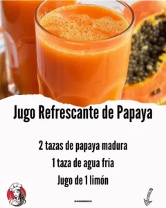 A glass of refreshing papaya juice with fresh papaya slices beside it.