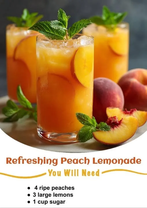 A refreshing glass of peach lemonade with fresh peaches and mint garnish