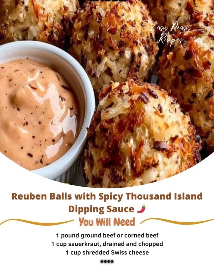 Delicious Reuben Balls served with spicy Thousand Island dipping sauce
