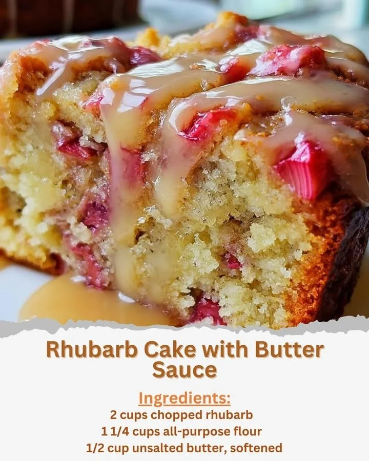 Rhubarb Cake with Butter Sauce