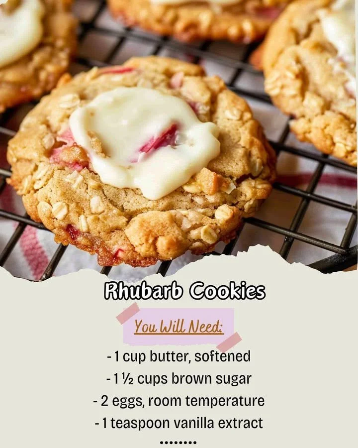 Freshly baked rhubarb cookies arranged on a plate