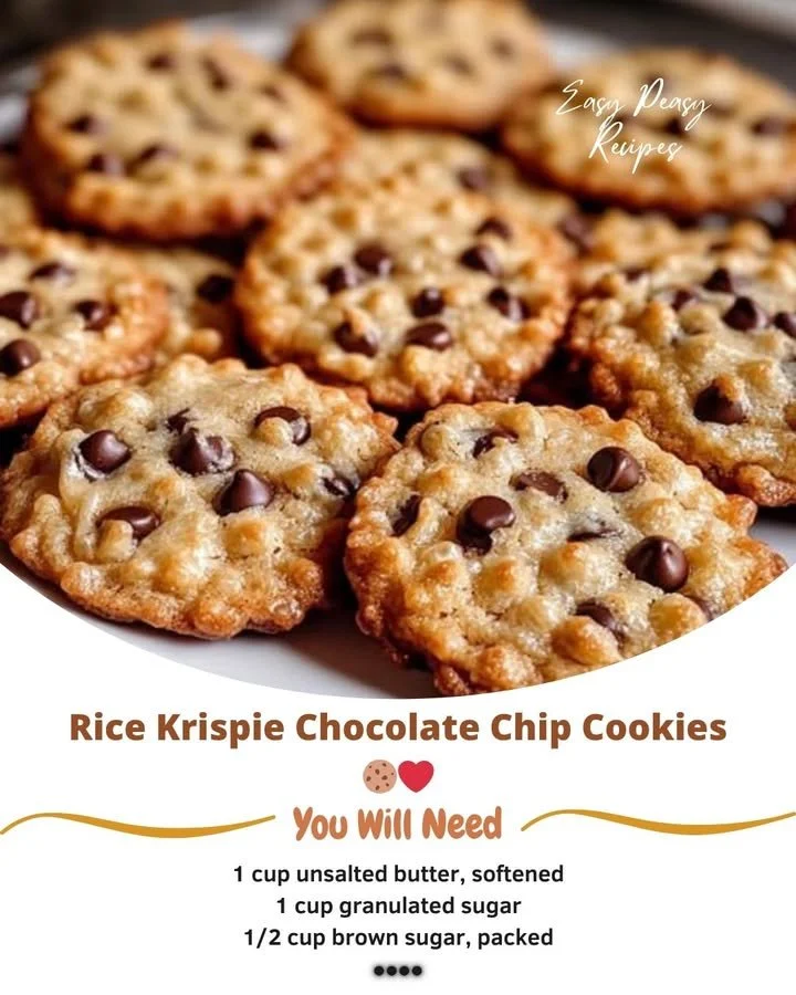 Delicious Rice Krispie chocolate chip cookies, featuring crispy rice and chocolate chips.