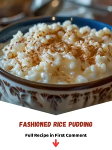 Delicious homemade rice pudding topped with cinnamon and raisins.